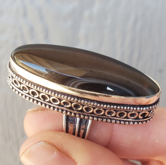New Oversized Botswana Agate 925 Silver Statement Ring. - Picture 4 of 16